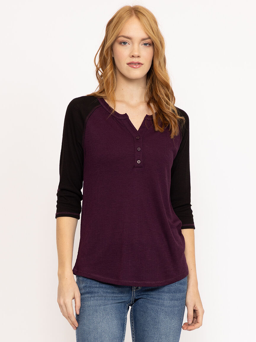 Women's Rib Baseball Henley Tee