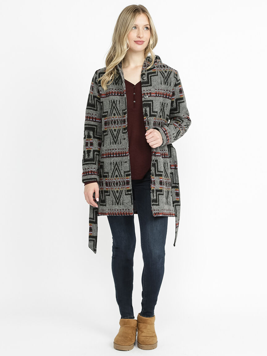 Women's Geometric Hooded Coat Warehouse One Women's Geometric Hooded Coat Warehouse One