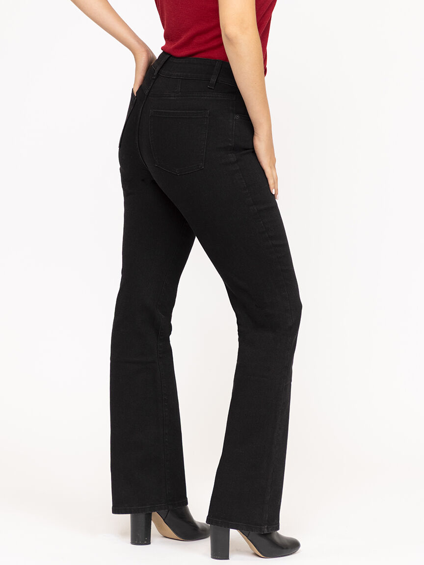 Women's 2 Button Black Baby Boot Jeans