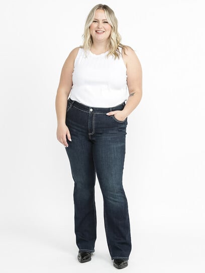 Women's Plus Dark Wash Embellished Pocket Baby Boot Jeans Women's Plus Dark Wash Embellished Pocket Baby Boot Jeans