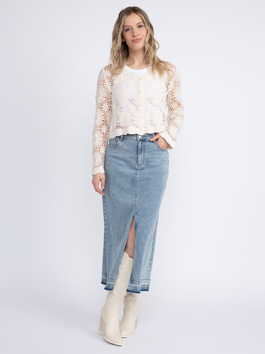 Women's Crochet Button Front Cardigan Warehouse One