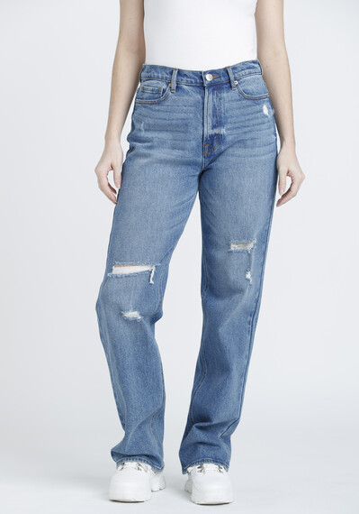 Women's High Rise Destroyed Vintage Straight Jeans Image 1