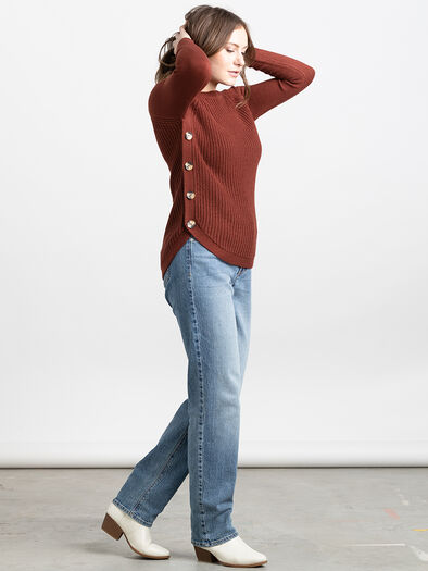 Women's Side Button Sweater, GREY MELANGE