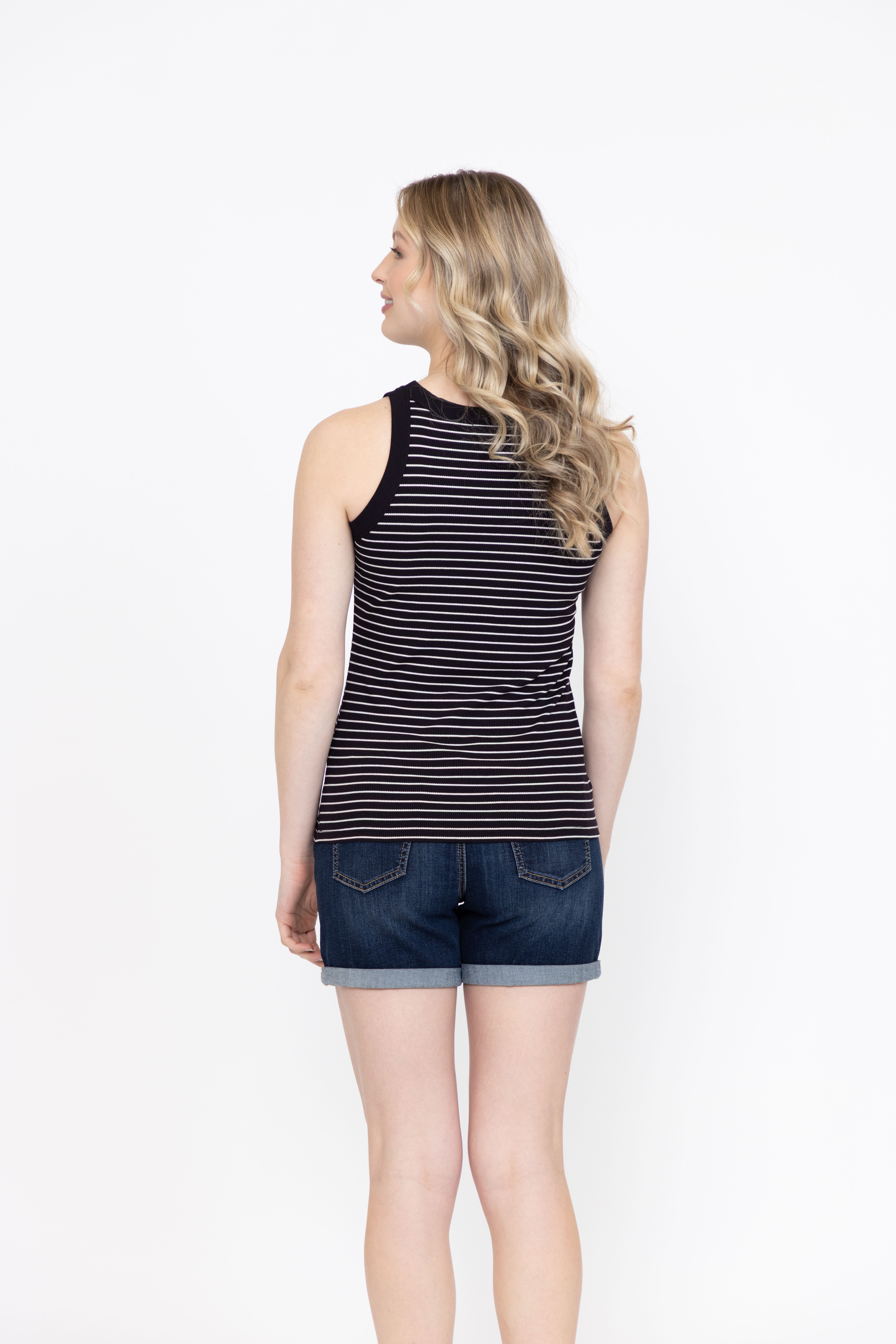 Women's Stripe Rib Crew Neck Tank