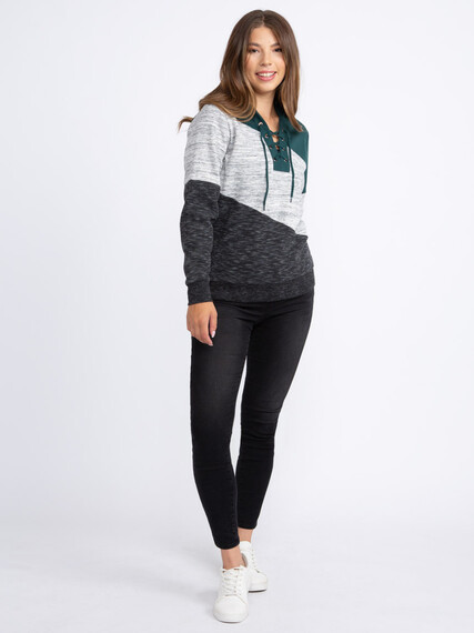 Women's Lace Up Neck Hoodie Image 3