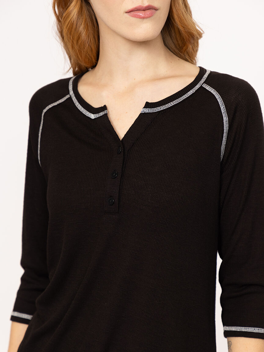 Women's Rib Baseball Henley Tee