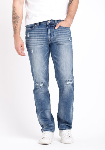 Men's Rip and Repair Slim Straight Jeans, MEDIUM WASH