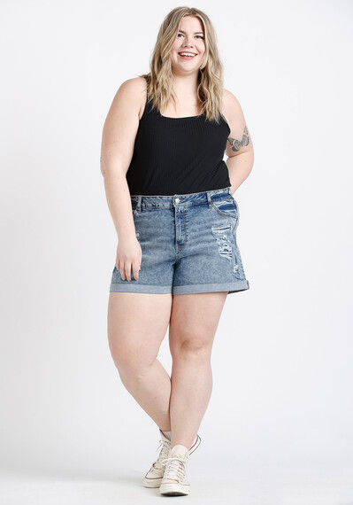 Women's Plus High Rise Marble Wash Rip & Repair Shortie Women's Plus High Rise Marble Wash Rip & Repair Shortie Image 1