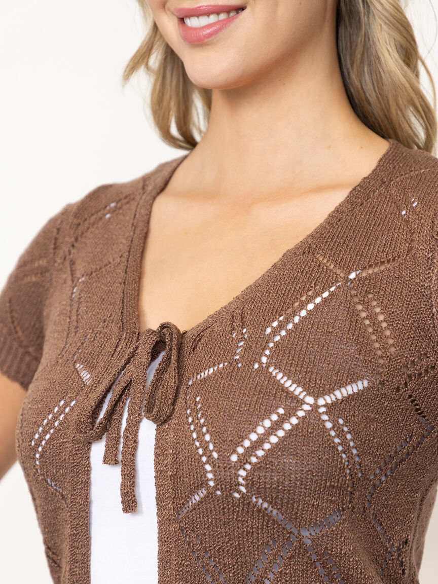 Women's Pointelle Tie Front Cardigan