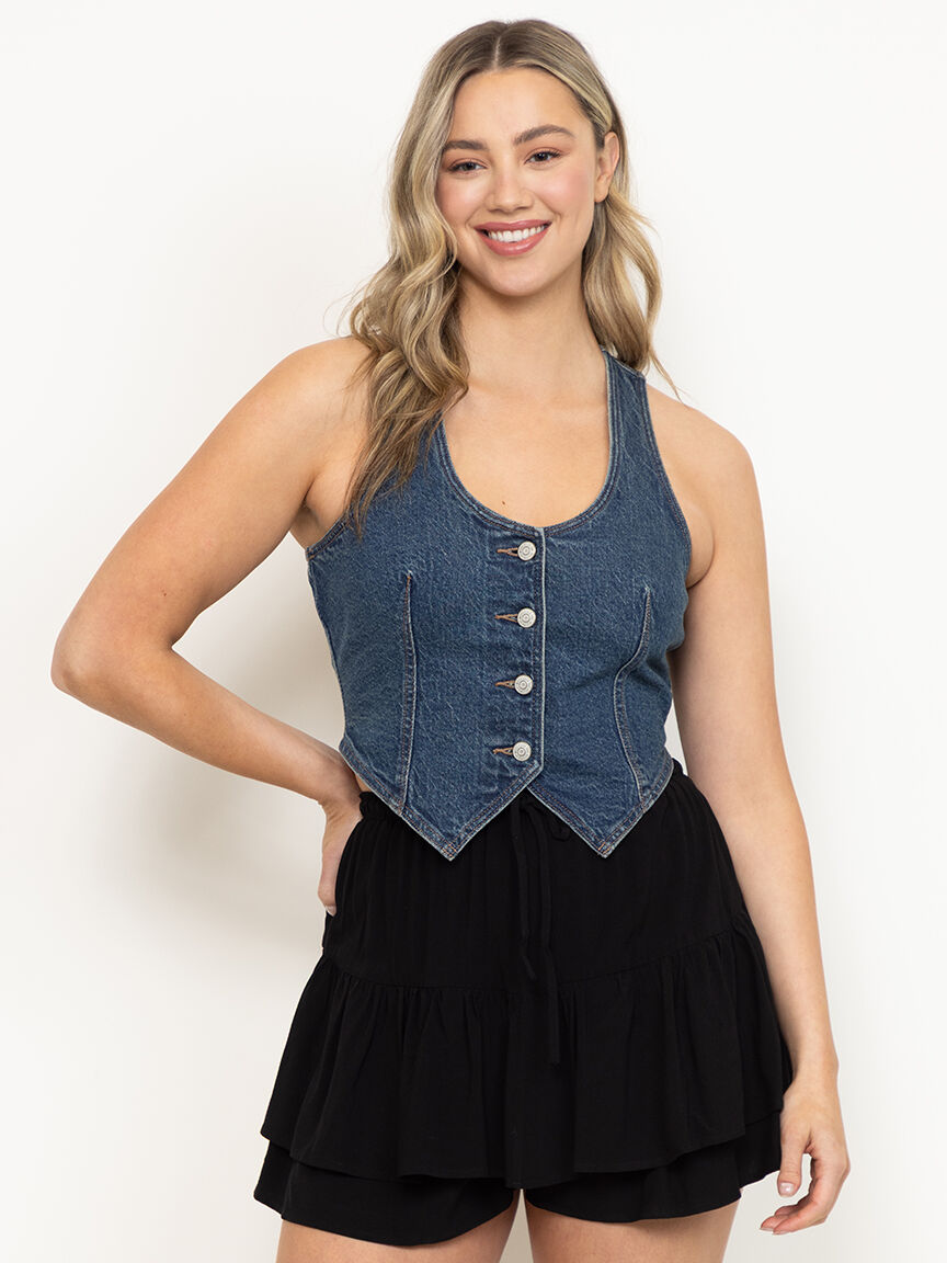 Women's V-neck Cropped Denim Vest