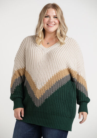 Women's Chevron Colour Blocked Sweater Image 1