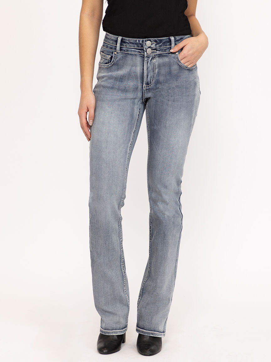 Women's Light Wash Wing Embellished Baby Boot Jeans