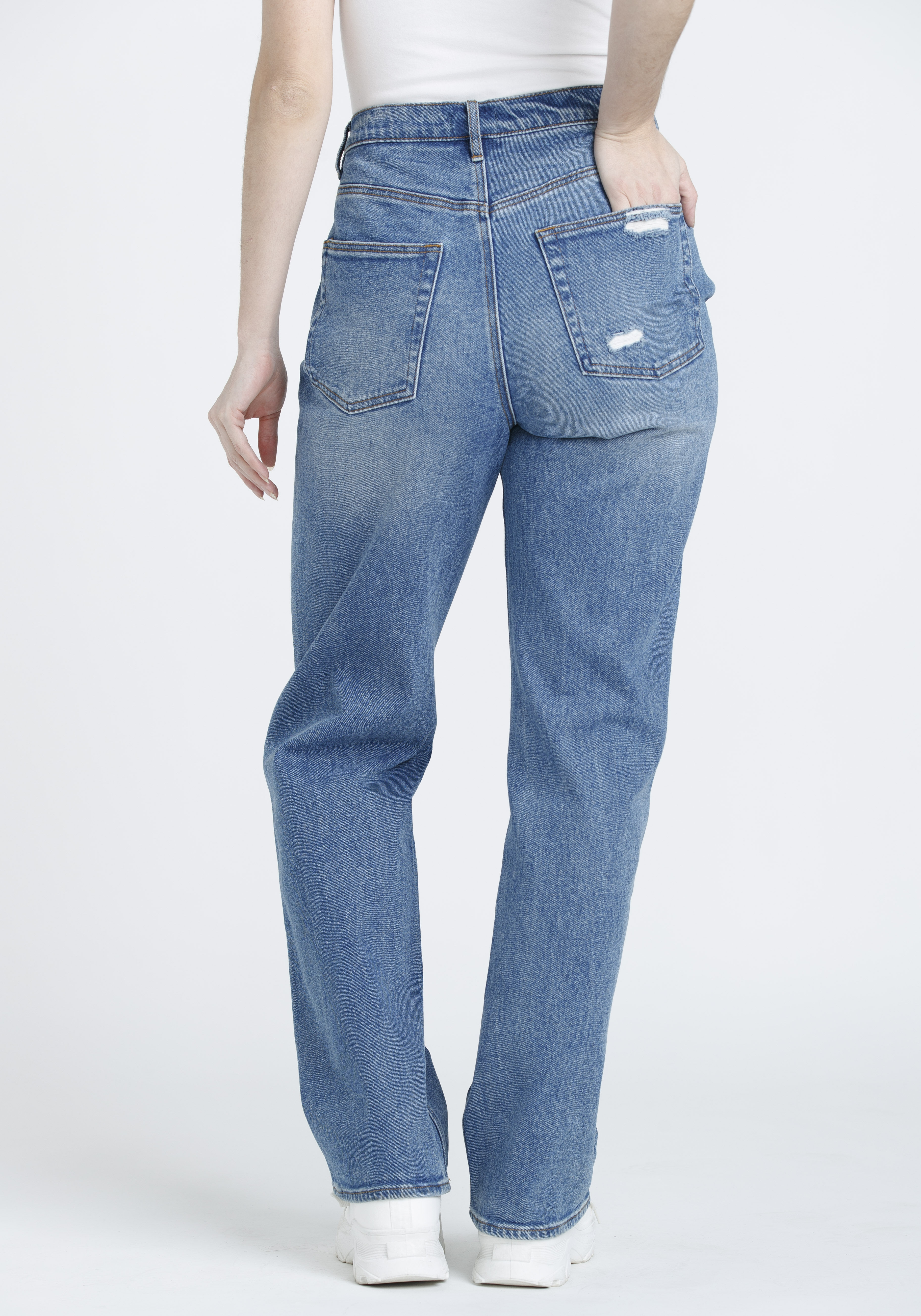 Women's High Rise Destroyed Vintage Straight Jeans Warehouse One