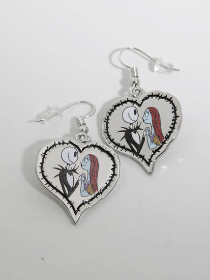 Nightmare Jack & Sally Heart Earrings Image 1