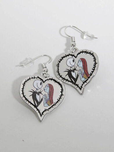 Nightmare Jack & Sally Heart Earrings, METAL
