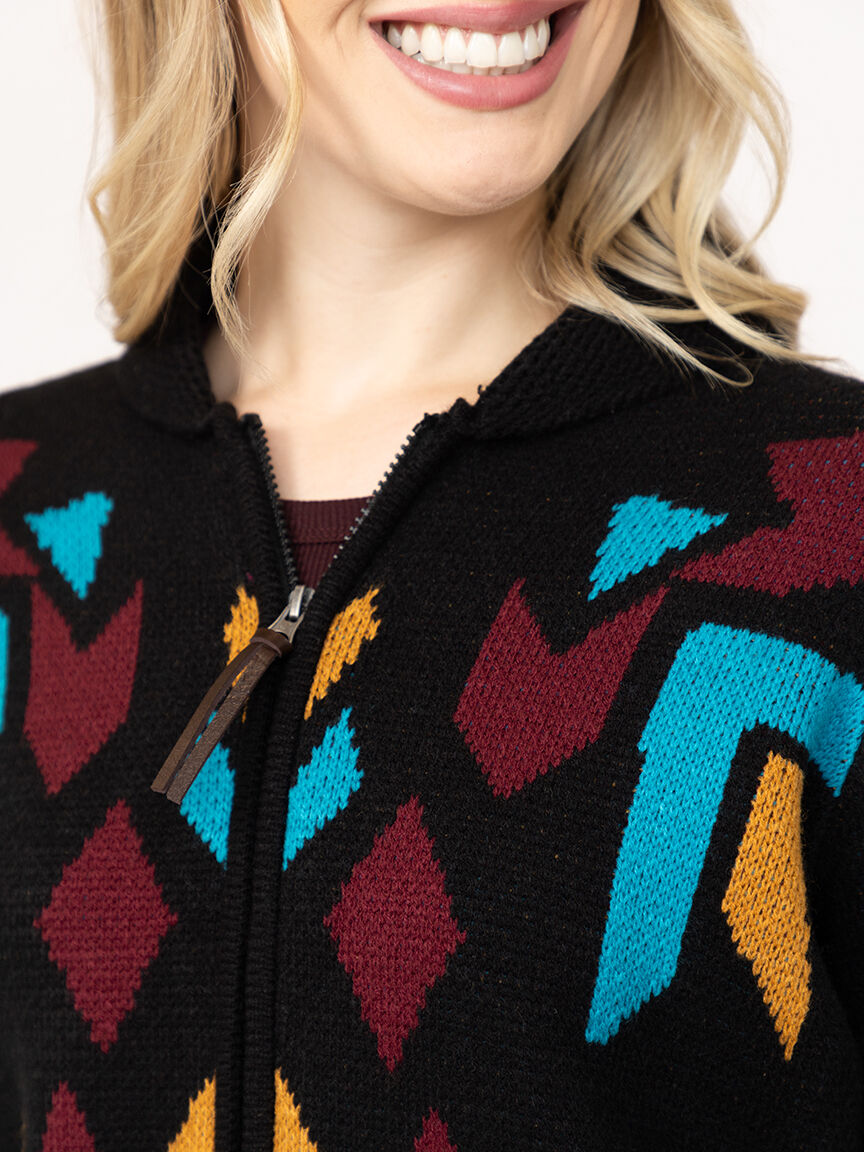 Women's Geometric Zip Front Cardigan