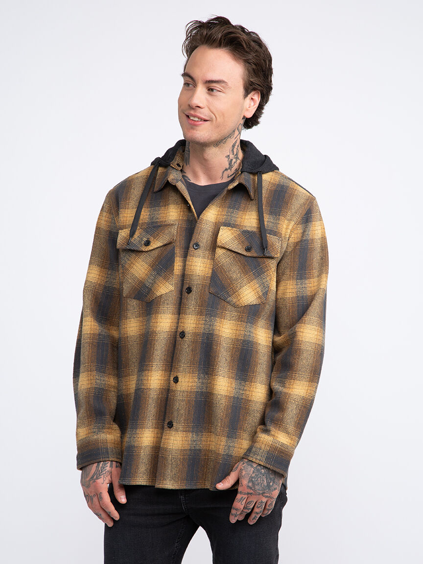 Men s Plaid Hooded Flannel Shirt Warehouse One