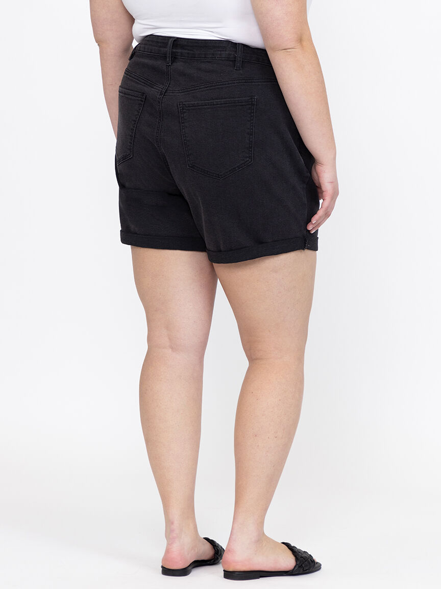 Women's High Rise Black Midi Short With Studs
