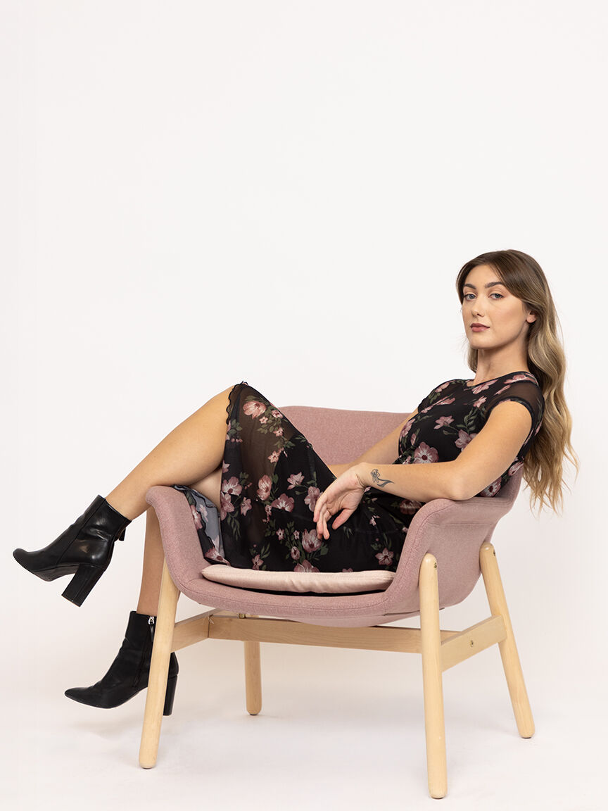 Women's Mesh Floral Midi Dress