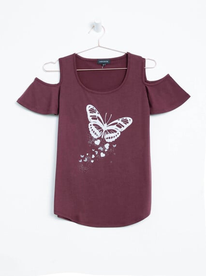 Women's Glitter Butterfly Cold Shoulder Tee Image 5