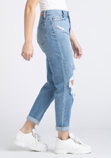 Women's High Rise Destroyed Cuffed Mom Jean