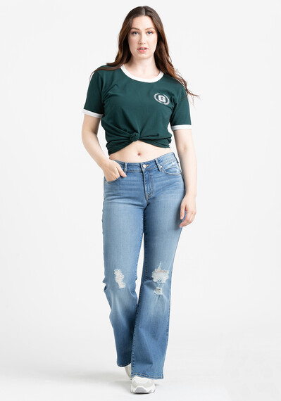 Women's Low Rise Destroyed Flare Jeans Image 1