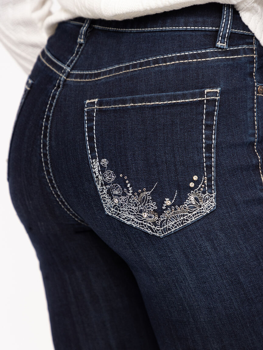 Women's Dark Wash Embellished Baby Boot Jeans