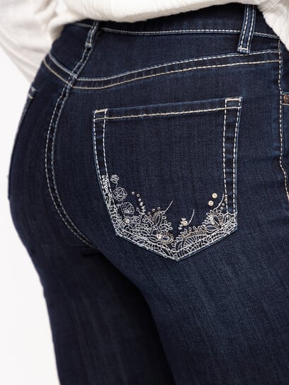 Women's Dark Wash Embellished Baby Boot Jeans Women's Dark Wash Embellished Baby Boot Jeans