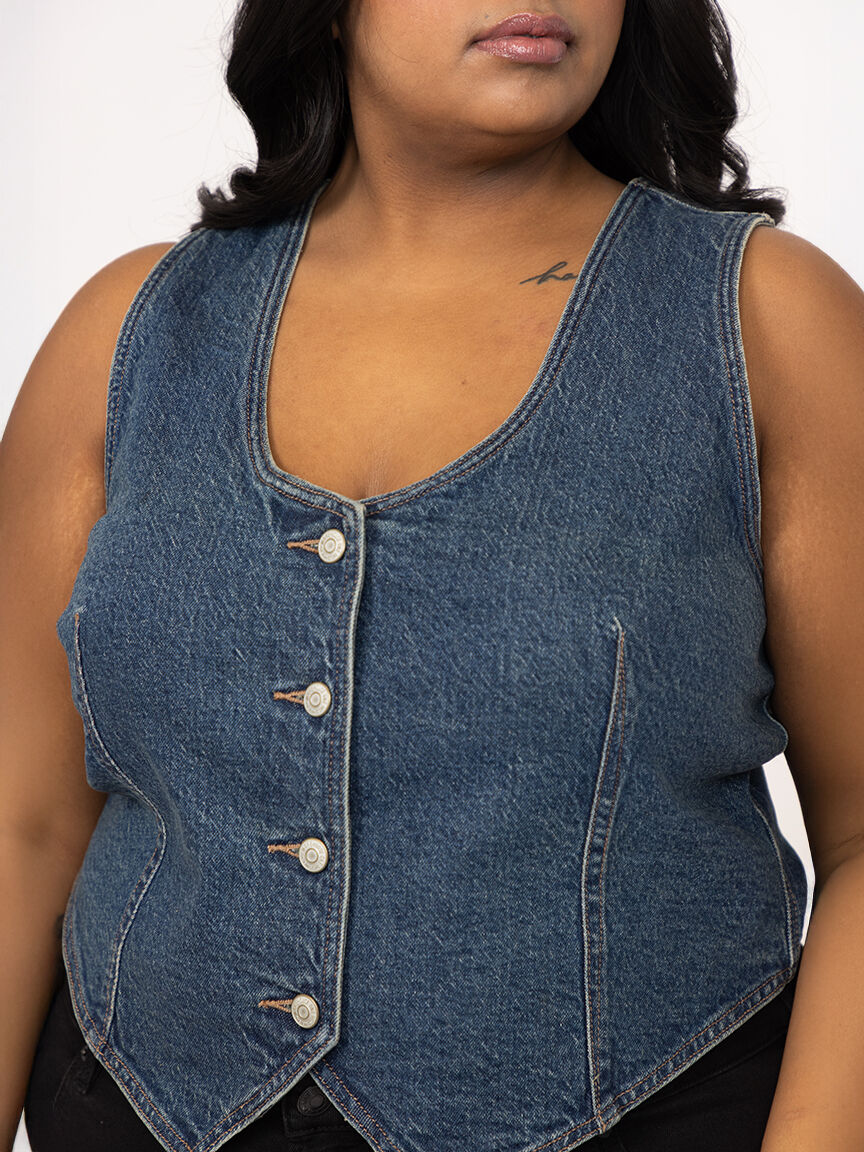 Women's V-neck Cropped Denim Vest