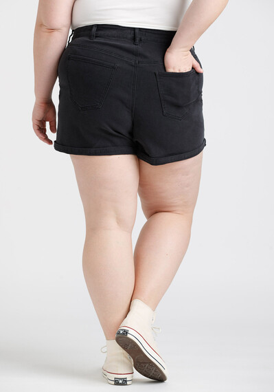 Women’s Plus High Rise Black Destroyed Cuffed Jean Shortie Women’s Plus High Rise Black Destroyed Cuffed Jean Shortie Image 2