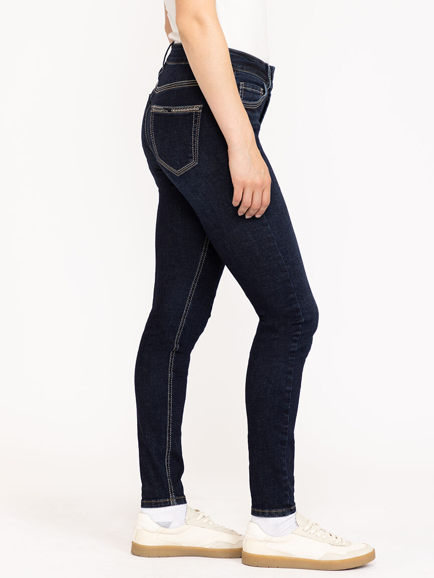 Women's Dark Wash Thick Stitch Skinny Jeans