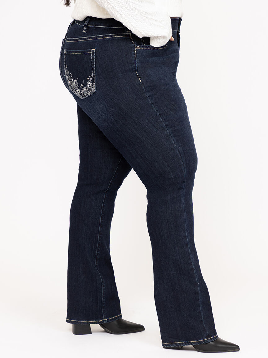 Women's Plus Dark Wash Embellished Baby Boot Jeans