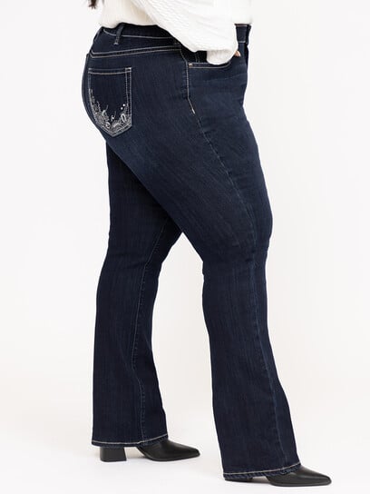 Women's Plus Dark Wash Embellished Baby Boot Jeans Women's Plus Dark Wash Embellished Baby Boot Jeans