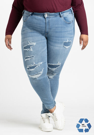 Women's Plus 2 Button Rip & Repair Skinny Jeans