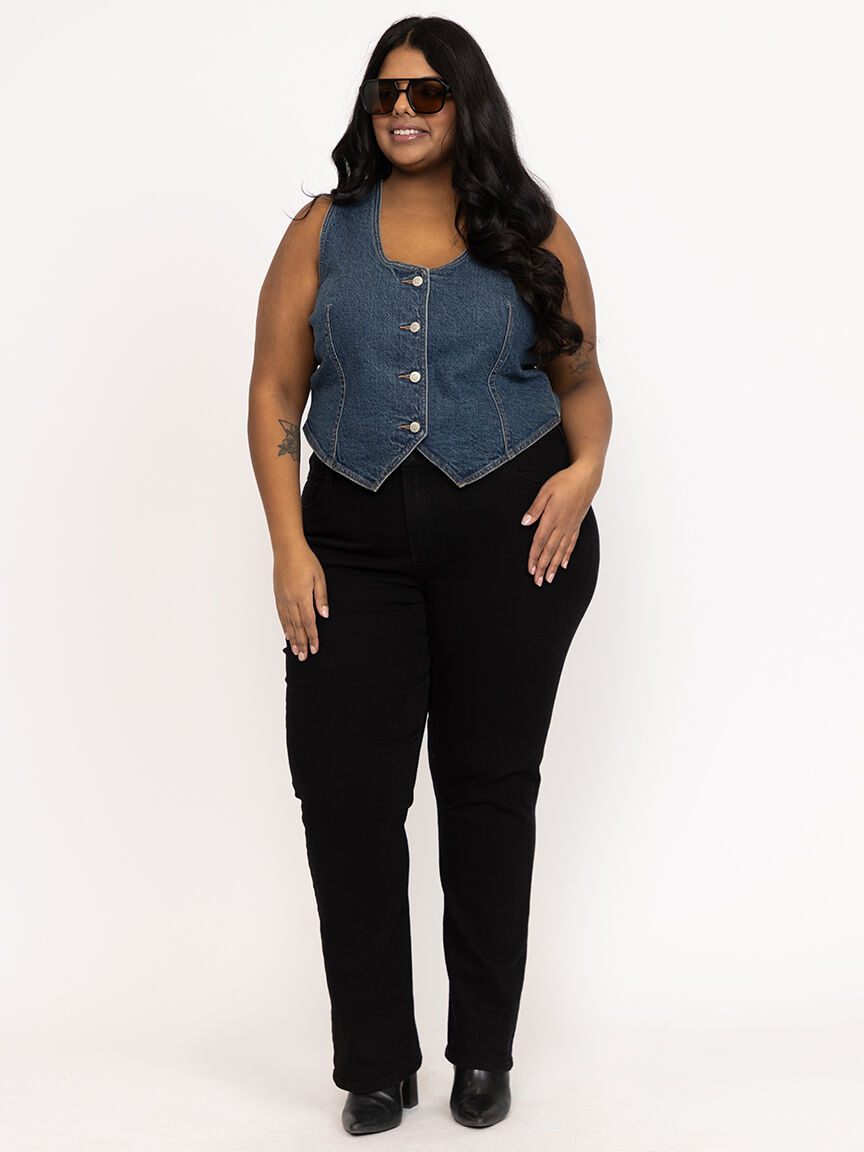 Women's V-neck Cropped Denim Vest