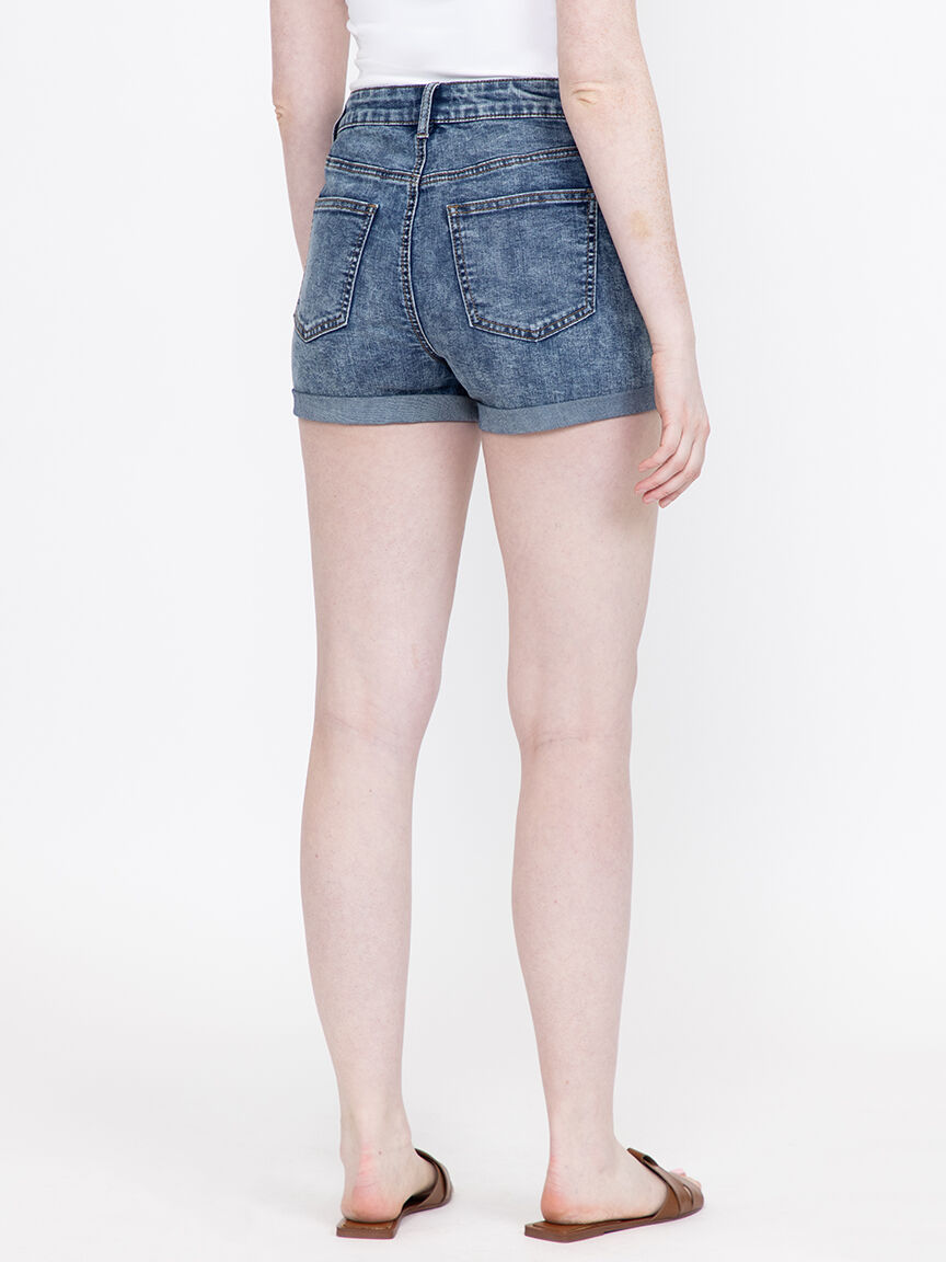 Women's High Rise Rip & Repair Medium Wash Cuffed Shortie