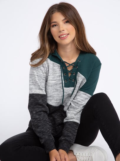 Women's Lace Up Neck Hoodie