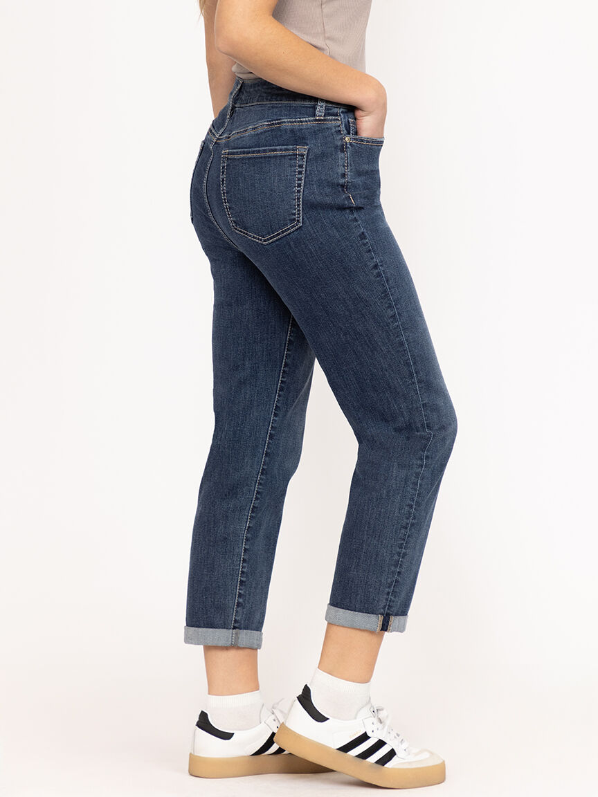 Women's Medium Dark Wash Cuffed Girlfriend Jeans