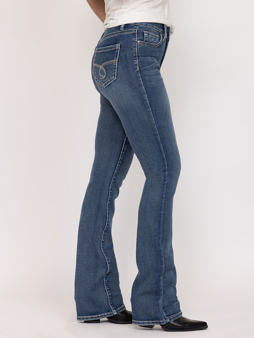 Women's Medium Wash Embroidered Baby Boot Jeans