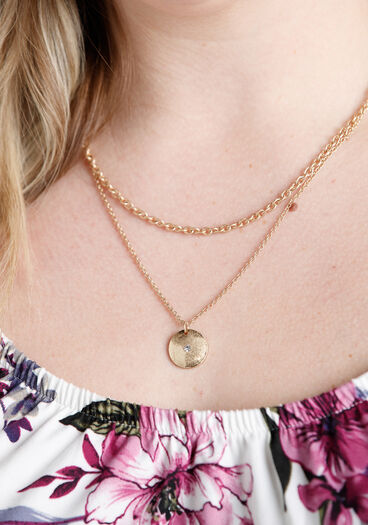 Disc Pendant Layered Chain Necklace, GOLD