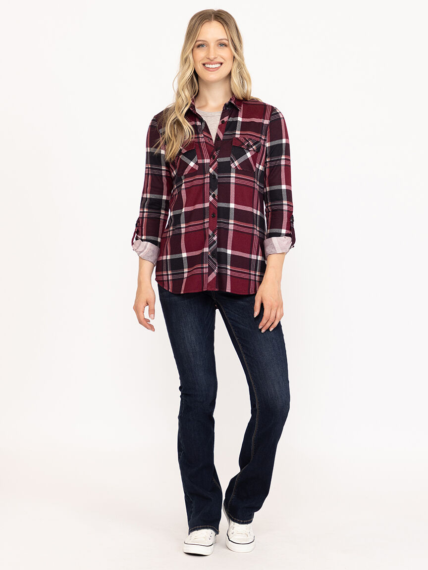 Women's Brushed Knit Plaid Shirt
