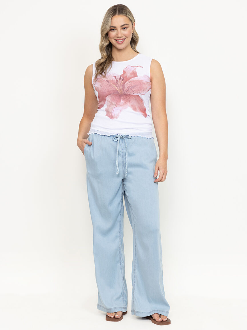 Women's Regular Rise Tie Front Pull-on Wide Leg Jeans