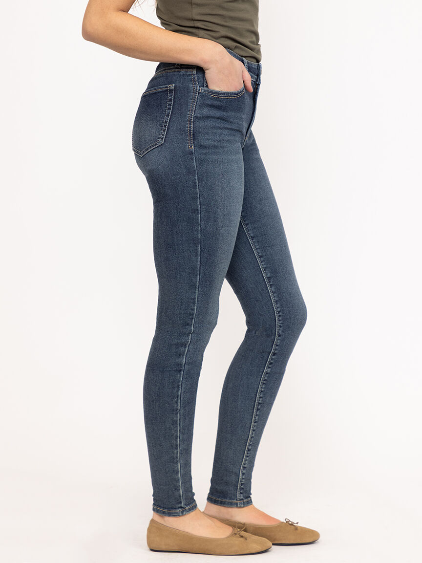 Women's Medium Wash 2 Tone Stitch Skinny Jeans