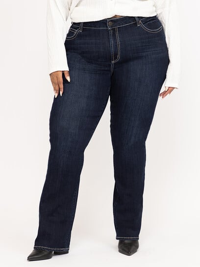 Women's Plus Dark Wash Embellished Baby Boot Jeans Women's Plus Dark Wash Embellished Baby Boot Jeans