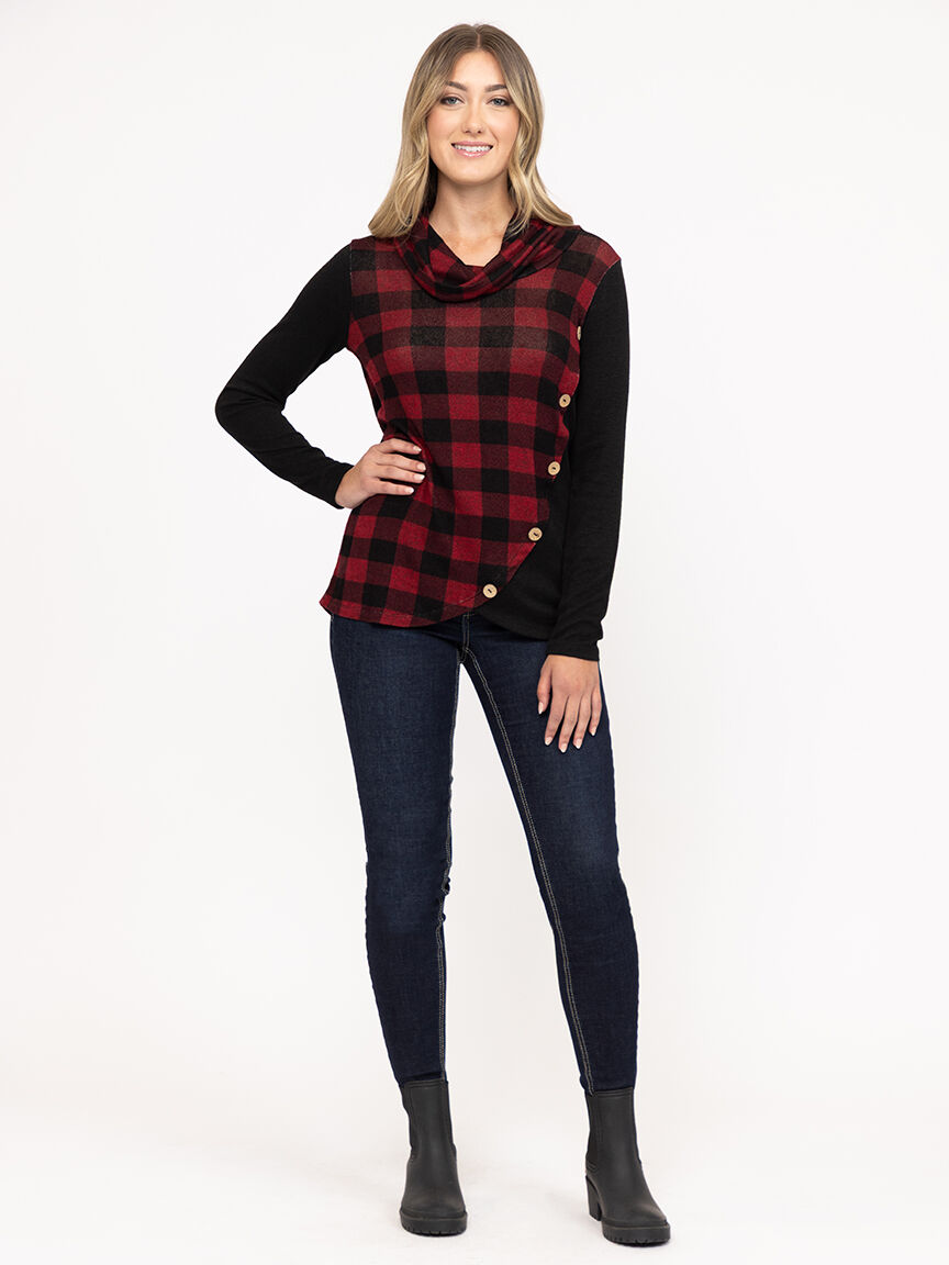 Women's Plaid Cowl Neck Tunic