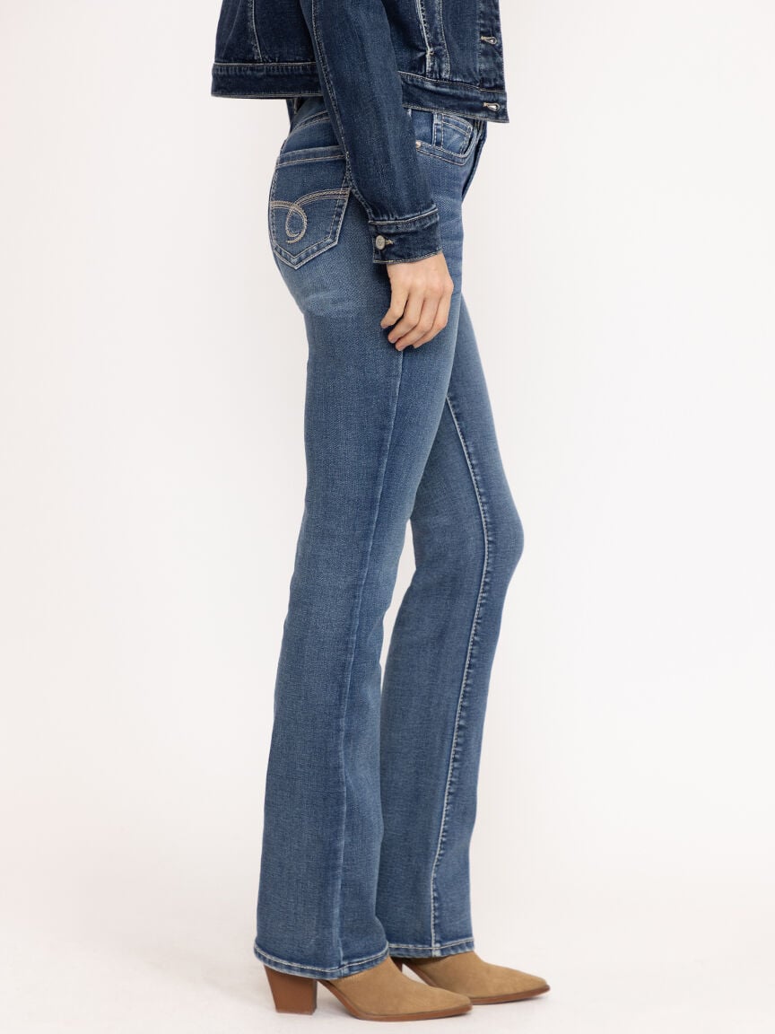 Women's Medium Wash Embroidered Baby Boot Jeans