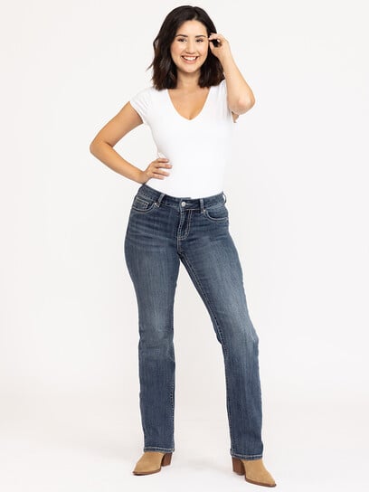 Women's Medium Dark Wash Geo Embroidered Straight Jeans Women's Medium Dark Wash Geo Embroidered Straight Jeans