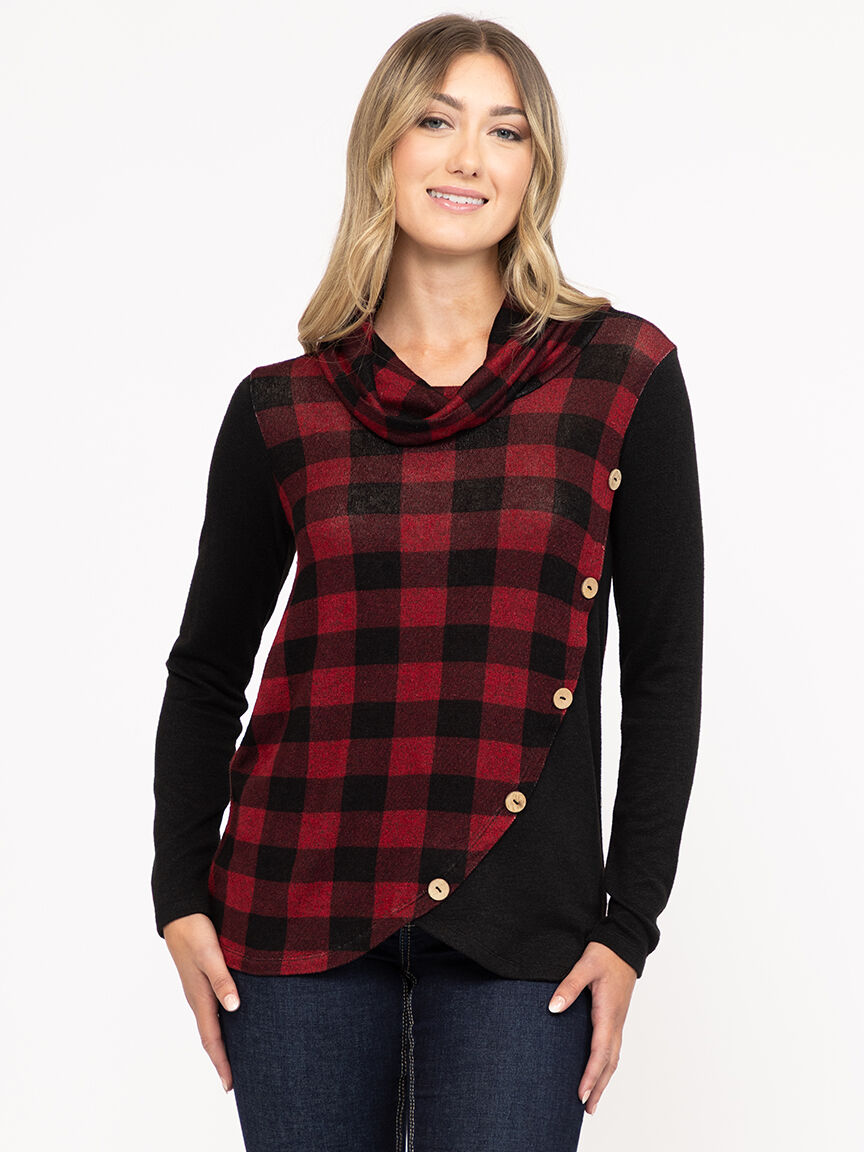 Women's Plaid Cowl Neck Tunic