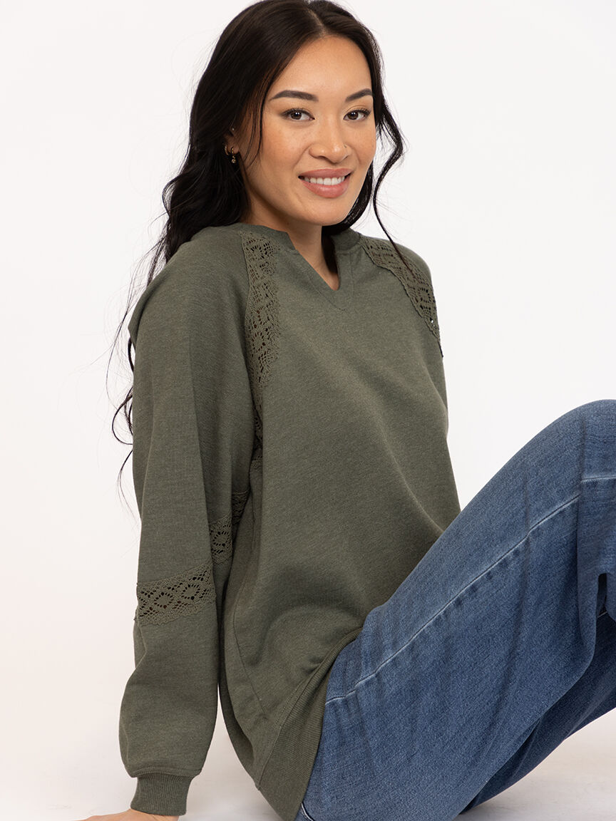 Women's Crochet Trim Sweatshirt