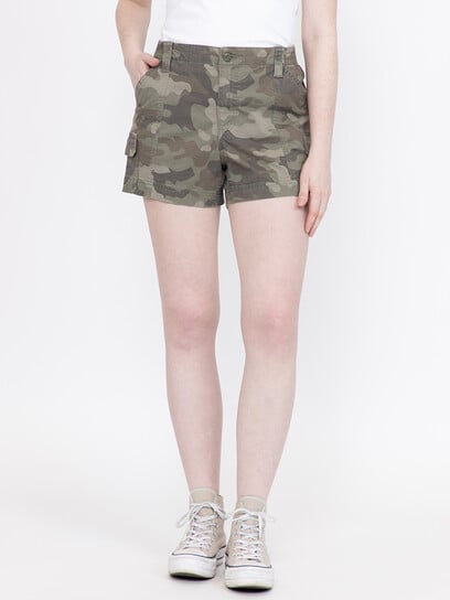 Women's High Rise Stretch Camo Cargo Shortie Women's High Rise Stretch Camo Cargo Shortie